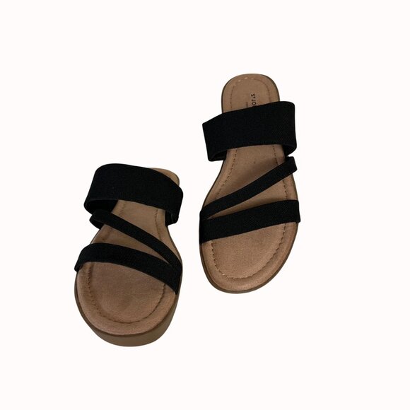 St Johns Bay Strappy Sandals Size 7.5 Black Memory Foam Flat Comfort Summer Fash - Picture 6 of 13